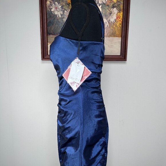 Calvin Klein A-Line Dress Women 6 Spaghetti Strap Shiny Blue Cocktail Party NWT - Picture 3 of 15
